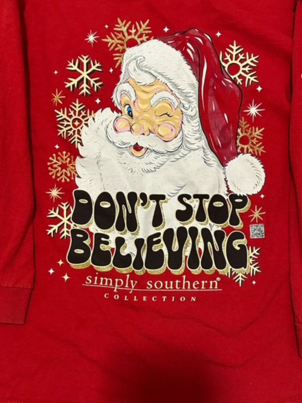 Simply Southern Santa Don’t Stop Believing Christmas Shirt Youth Small Red